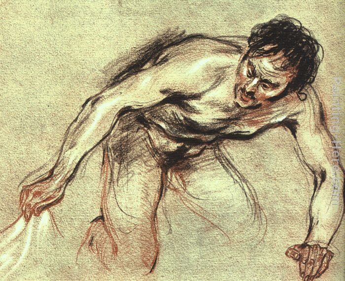 Jean-Antoine Watteau Kneeling Male Nude